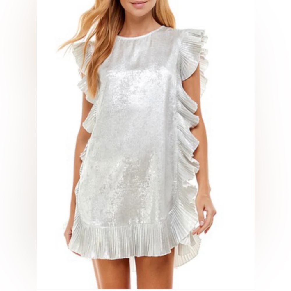 Women’s Large Metallic Silver Ruffle Edge Short TCEC Dress